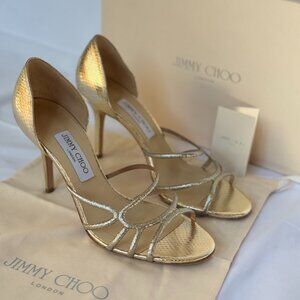 JIMMY CHOO Straits D'Orsay Gold Sandals (Size 39.5 IT, 9.5 US)